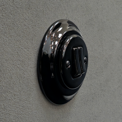 Light Switch Porcelain Loft Retro 2-gang Two-way Flush-Mounting Vintage Cottage Ceramic Black