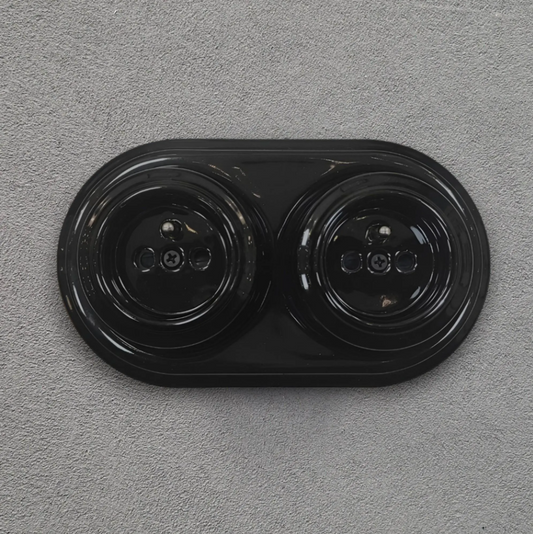 Surface-Mounting Double Frame French Power Socket Porcelain Loft Retro Electrical Vintage Cottage Ceramic Black