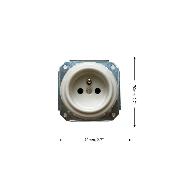 Power Socket Insert Porcelain Loft Retro Electrical French Schuko Flush-Mounting Vintage Cottage Ceramic White