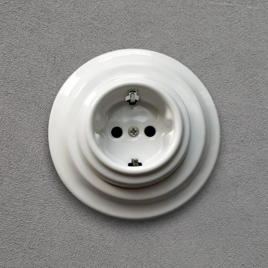 Power Sockets Porcelain German Schuko Loft Retro Electrical Flush-Mounting Vintage Cottage Ceramic White