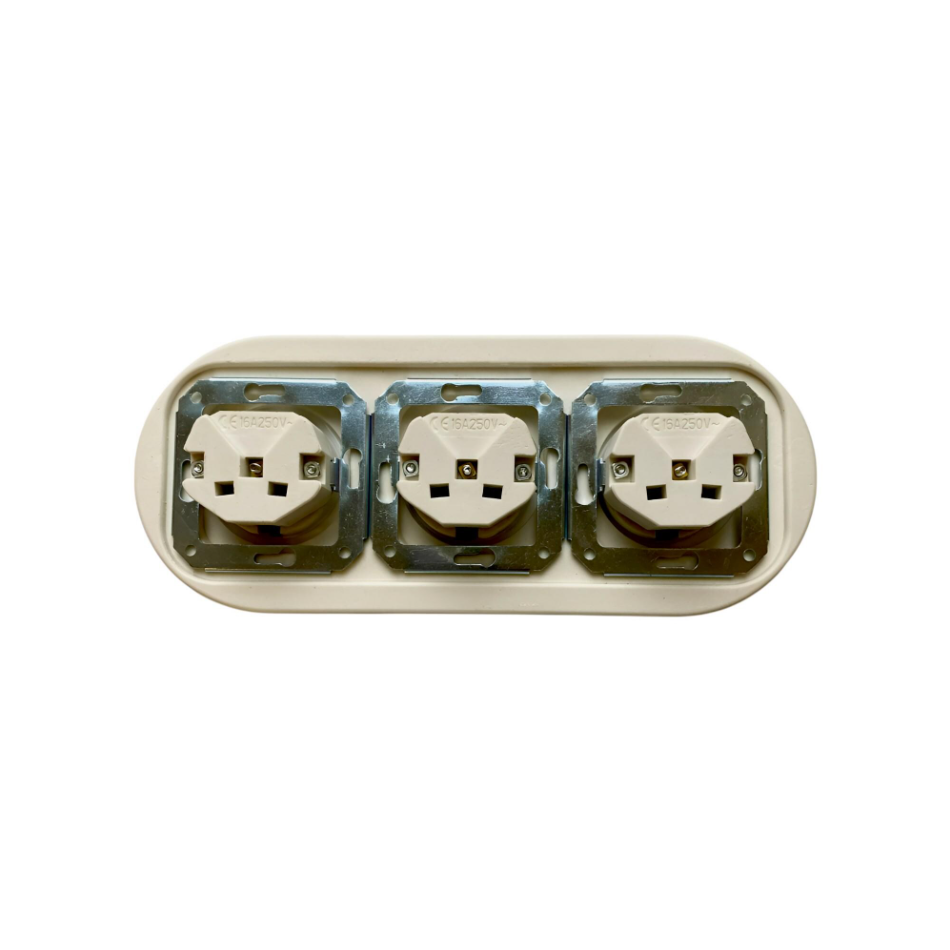 Triple Power Socket Porcelain Loft Retro Electrical German Schuko Flush-Mounting Vintage Cottage Ceramic White
