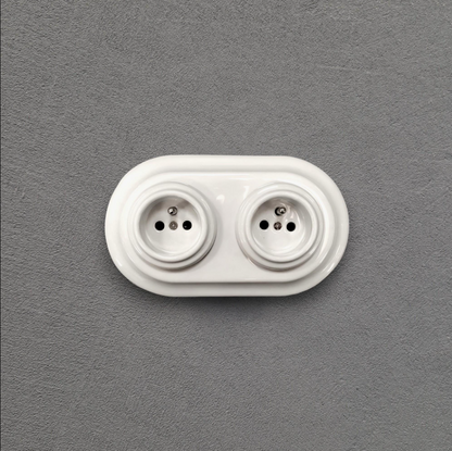 Double Power Socket Porcelain Loft Retro Electrical French Flush-Mounting Vintage Cottage Ceramic White