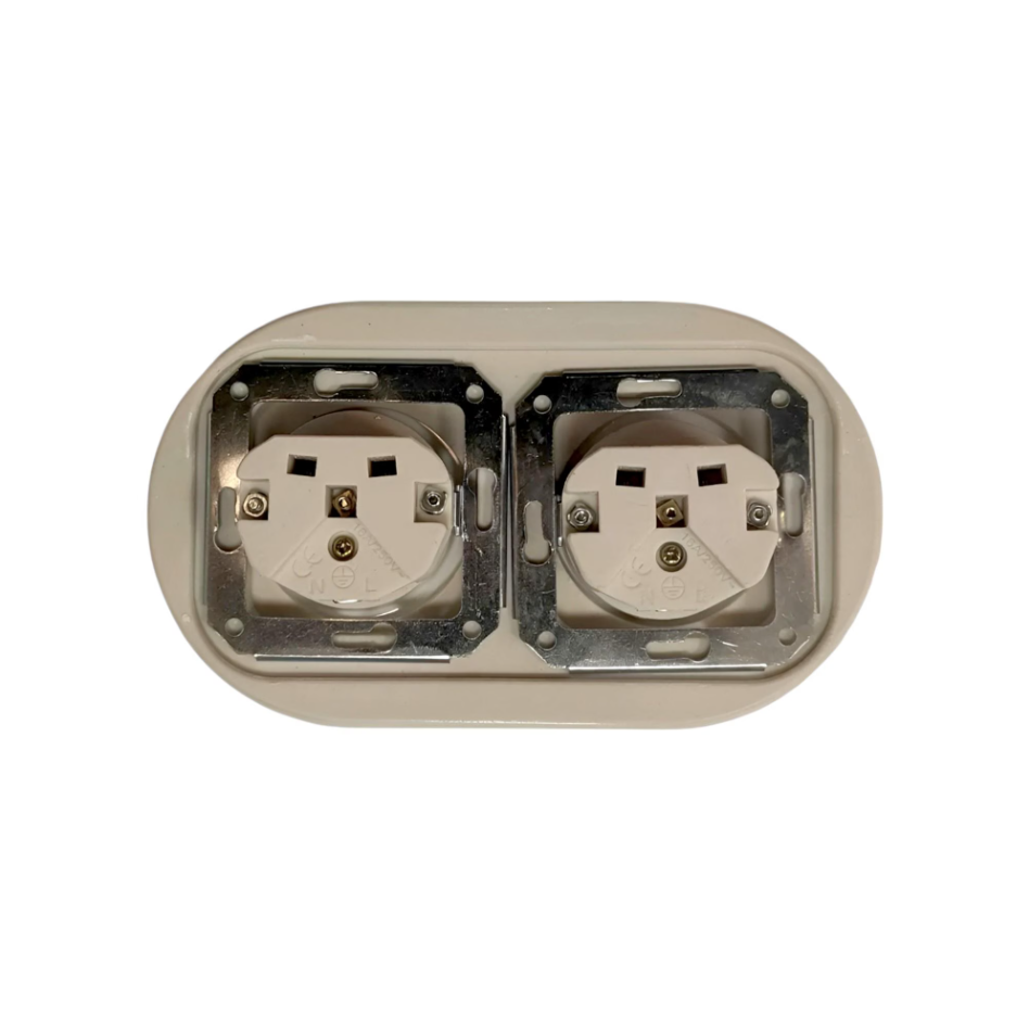 Double Power Socket Porcelain Loft Retro Electrical French Flush-Mounting Vintage Cottage Ceramic White