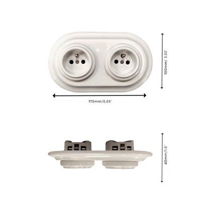Double Power Socket Porcelain Loft Retro Electrical French Flush-Mounting Vintage Cottage Ceramic White