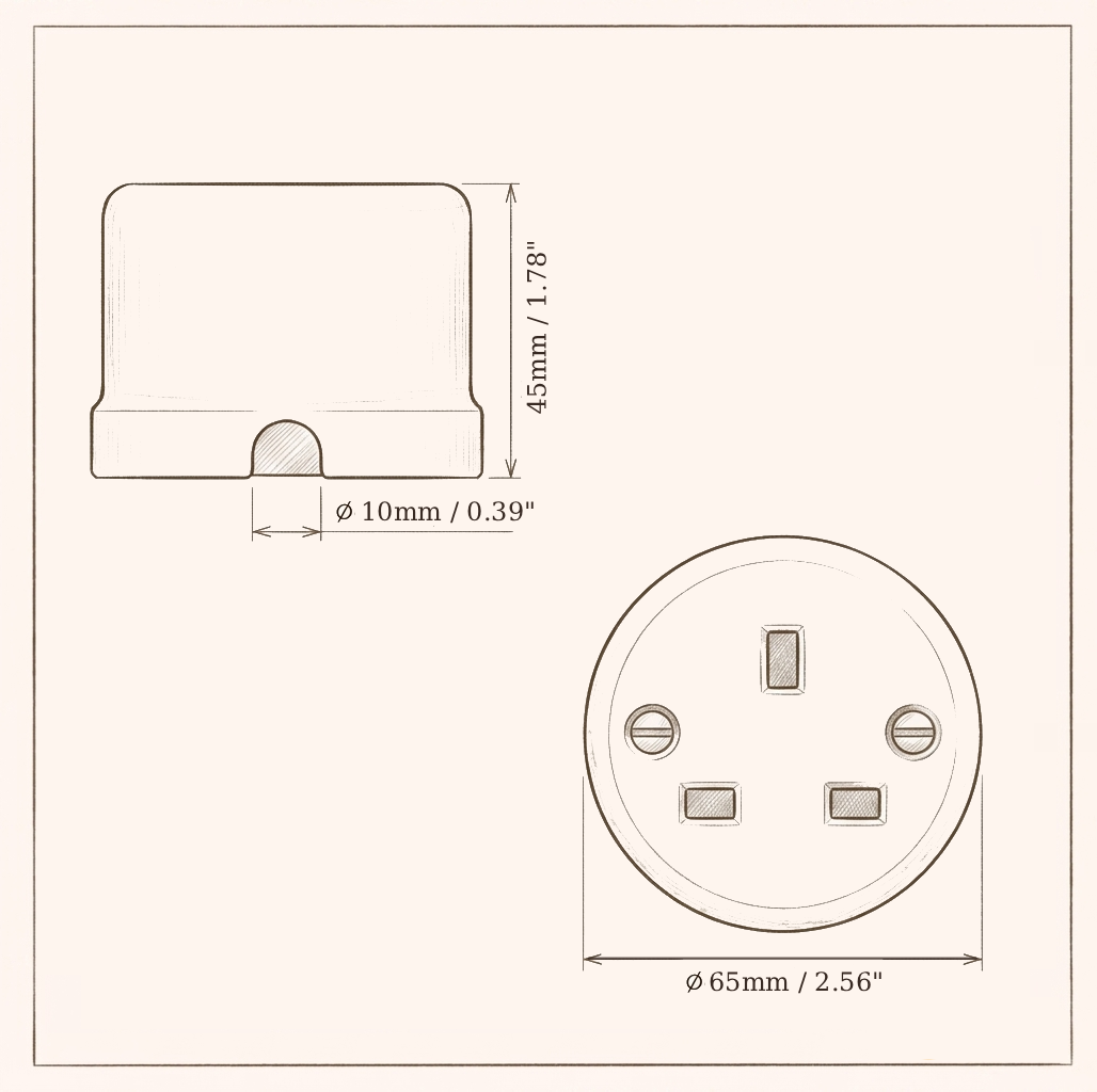 Surface Mount UK Plug Socket (Type G) – Single 3-Pin Grounded Outlet in Black Porcelain Without Frame