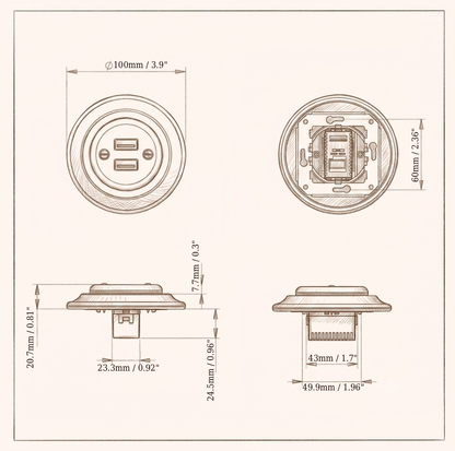 Flush Mount USB A+C Charging Socket – Single in Black Porcelain