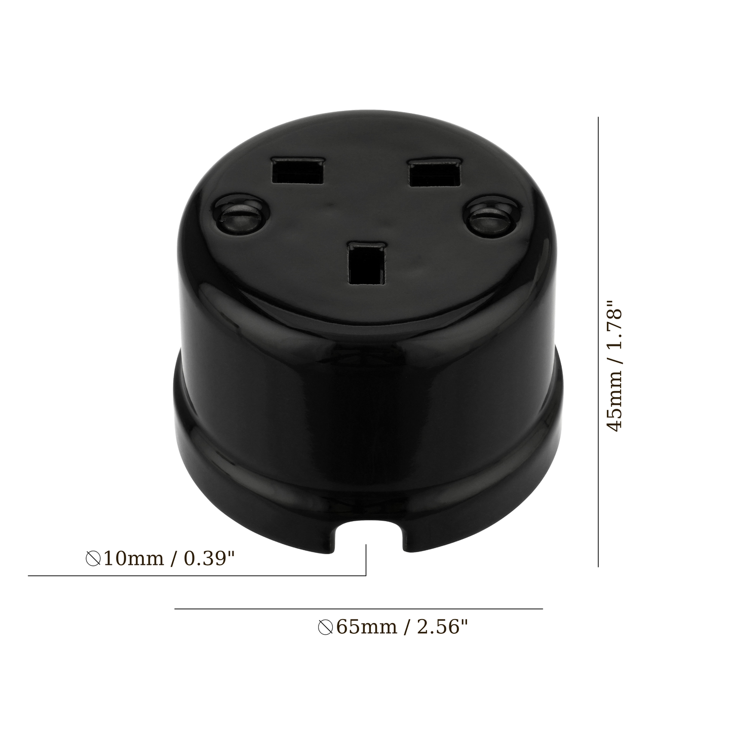 Surface Mount UK Plug Socket (Type G) – Single 3-Pin Grounded Outlet in Black Porcelain Without Frame