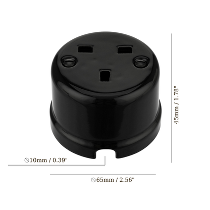 Surface Mount UK Plug Socket (Type G) – Single 3-Pin Grounded Outlet in Black Porcelain Without Frame