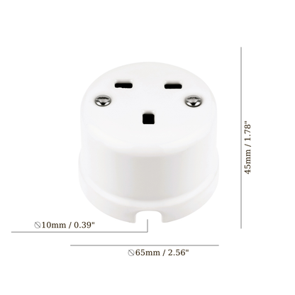 Surface Mount UK Plug Socket (Type G) – Single 3-Pin Grounded Outlet in White Porcelain Without Frame