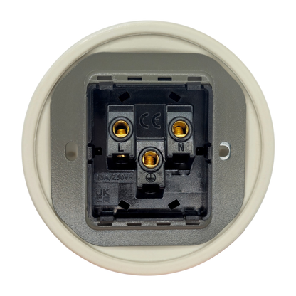 Flush Mount UK Plug Socket (Type G) – Single 3-Pin Grounded Outlet in White Porcelain
