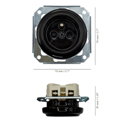 Power Socket Insert Porcelain Loft Retro Electrical French Flush-Mounting Vintage Cottage Ceramic Black