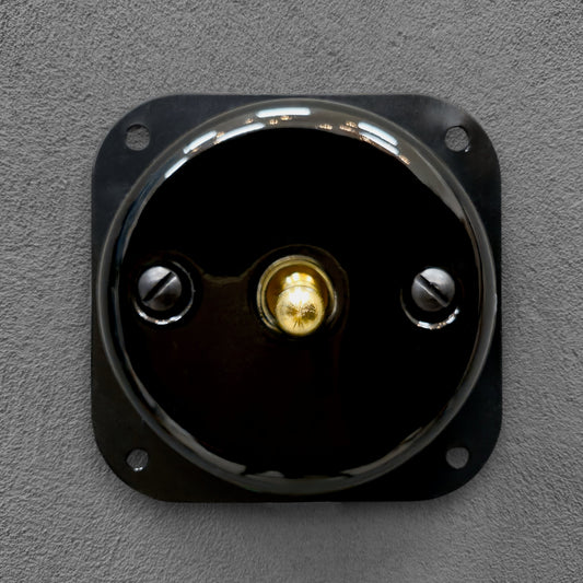 black porcelain 1gang2pole toggle light switch insert, flush-mount, front