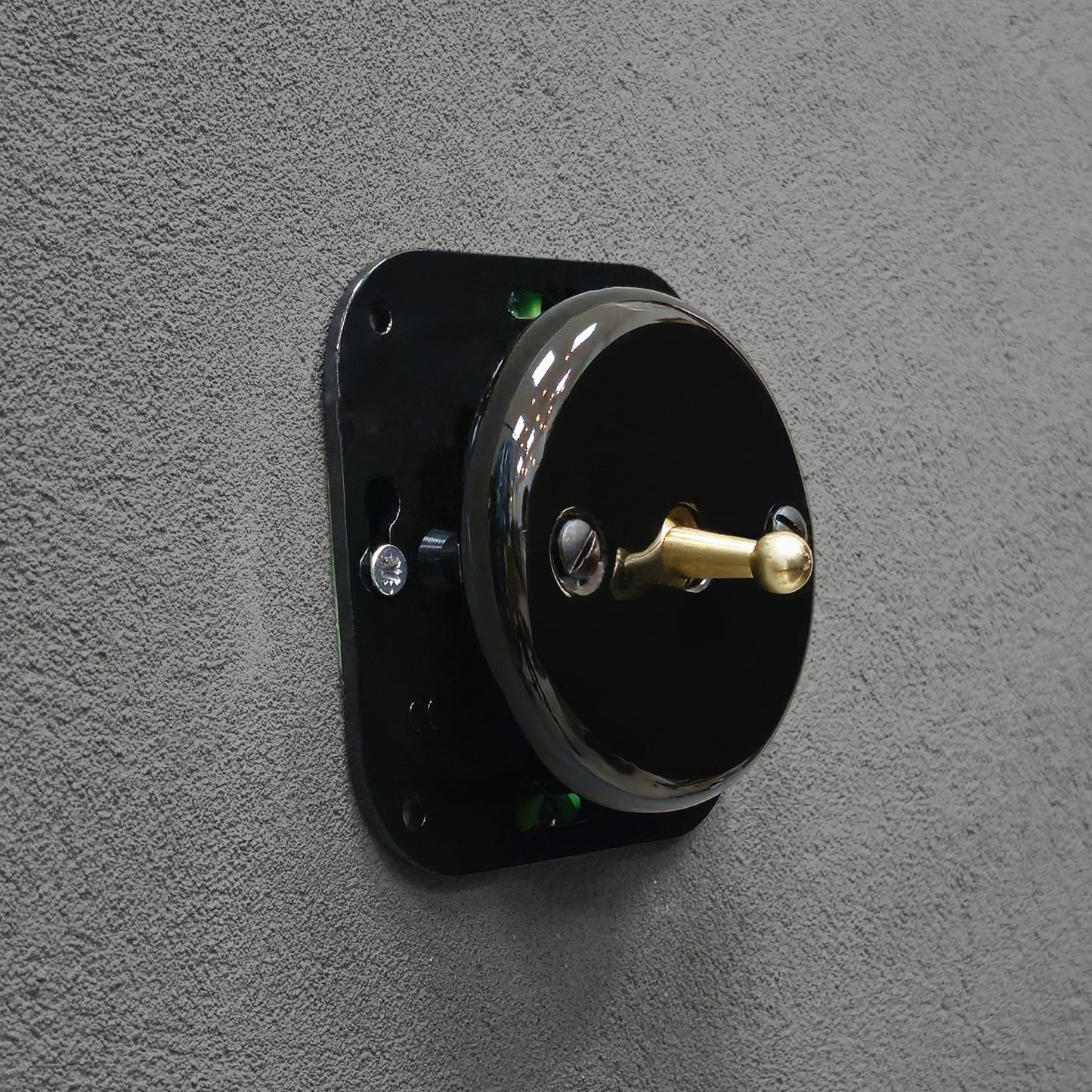 black porcelain 1gang2pole toggle light switch insert, flush-mount, angled