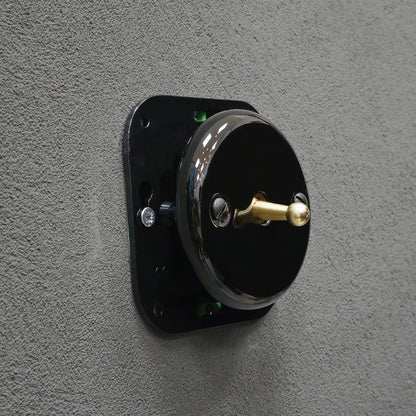 black porcelain 1gang2pole toggle light switch insert, flush-mount, angled