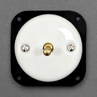 white porcelain 1gang2pole toggle light switch insert, flush-mount, front