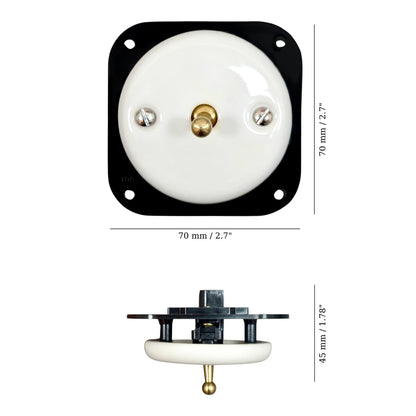 white porcelain 1gang2pole toggle light switch insert, flush-mount, measurements