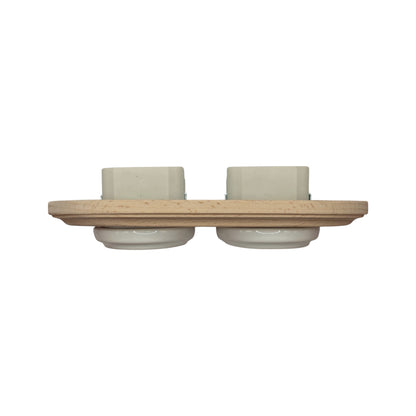 Flush Mount French Socket (Type E) – Double Outlet with Earth Pin in White Porcelain & Light Wood