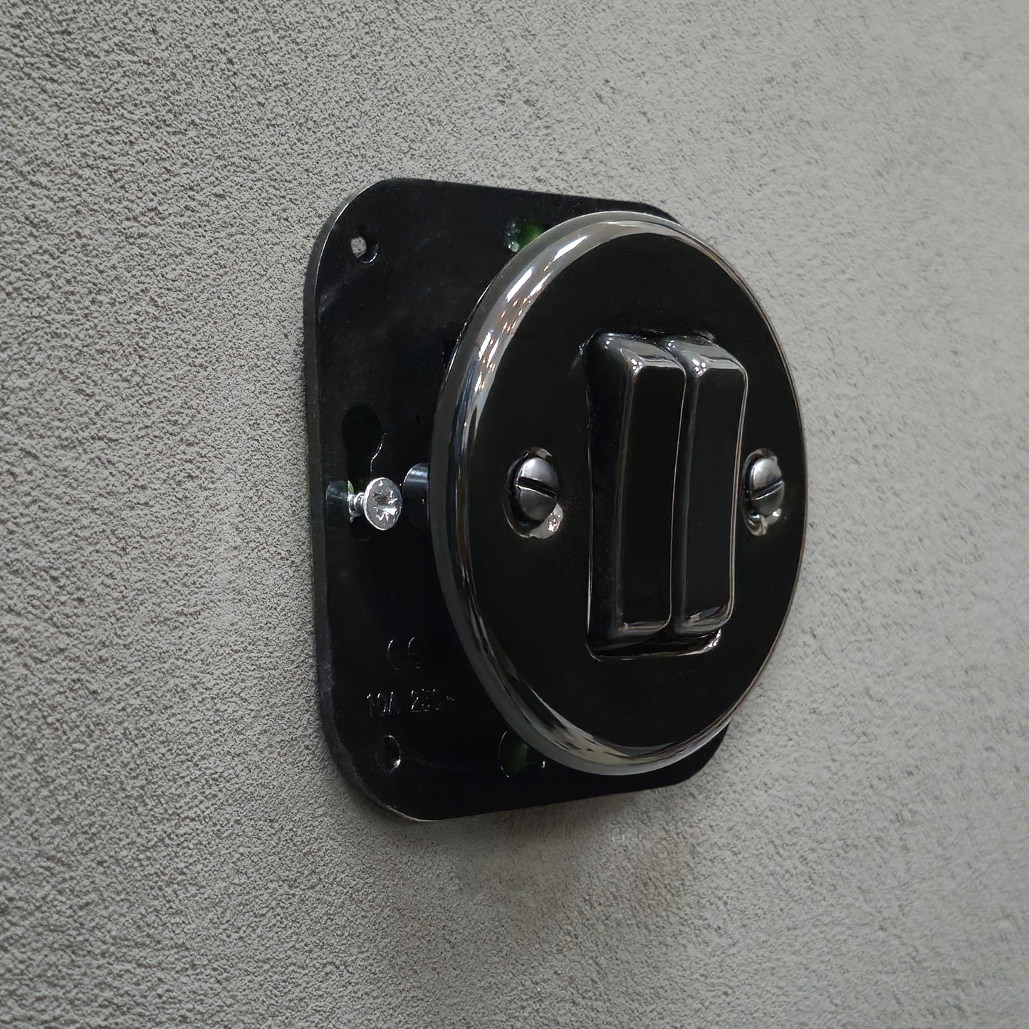 black porcelain 2gang2pole light switch insert, flush-mount, angled