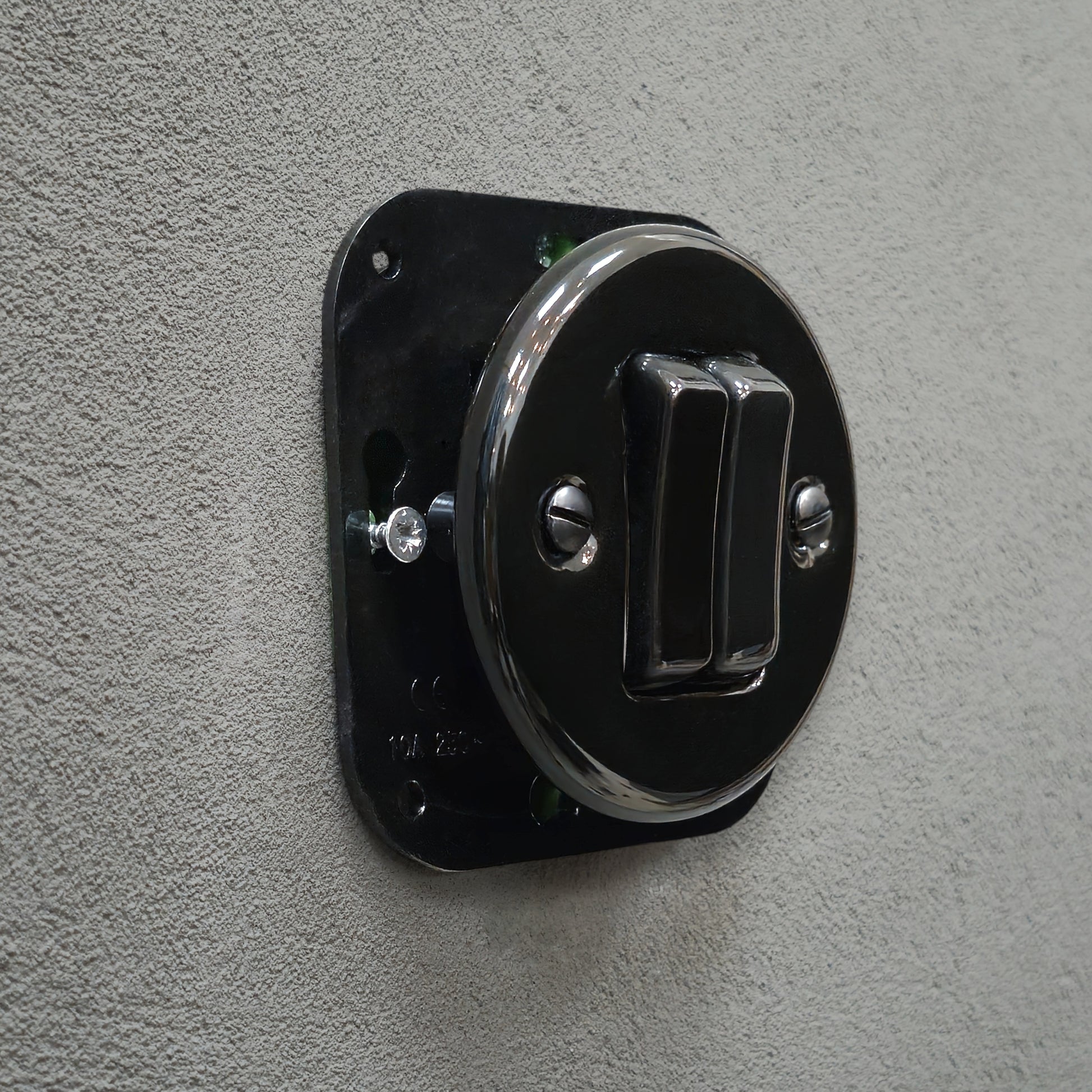 black porcelain 2gang2pole light switch insert, flush-mount, angled