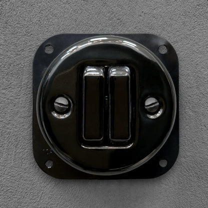 black porcelain 2gang2pole light switch insert, flush-mount, front