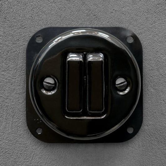 black porcelain 2gang2pole light switch insert, flush-mount, front