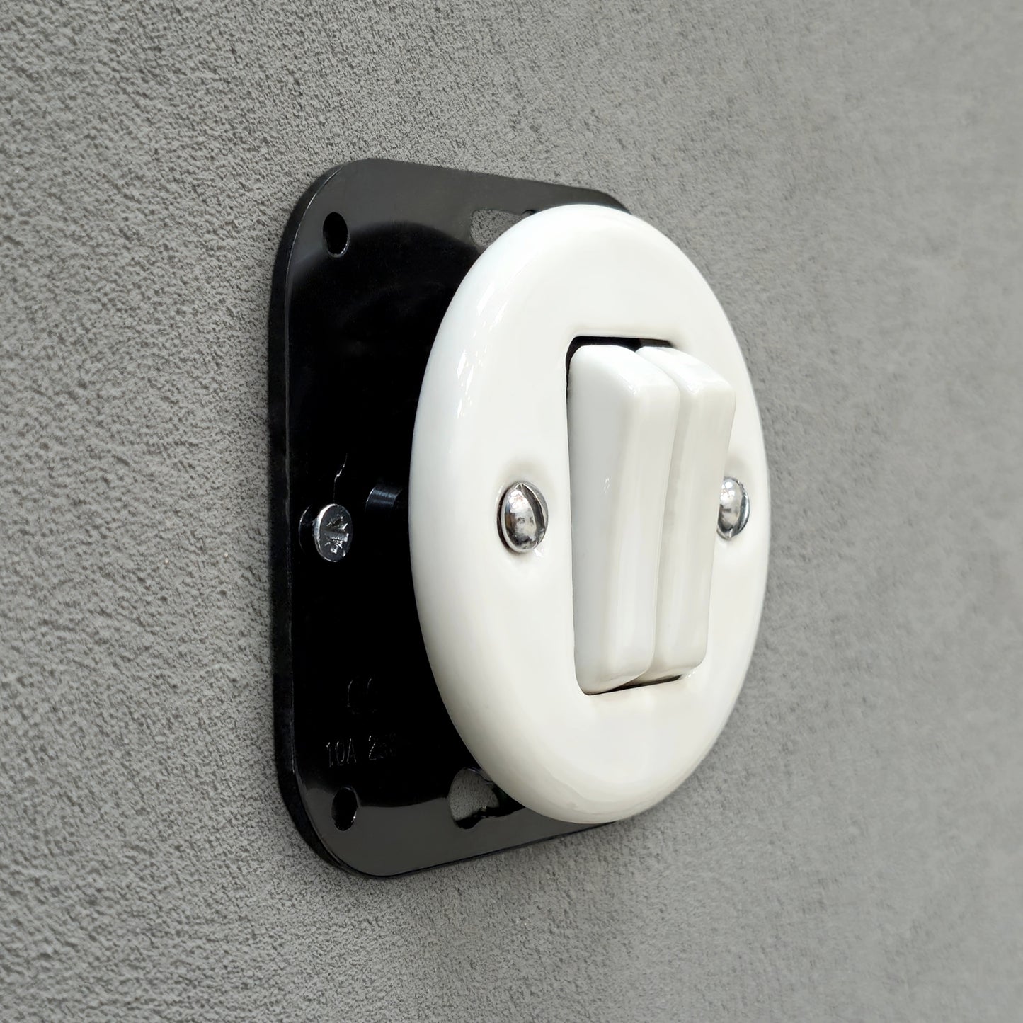 white porcelain 2gang2pole light switch insert, flush-mount, angled