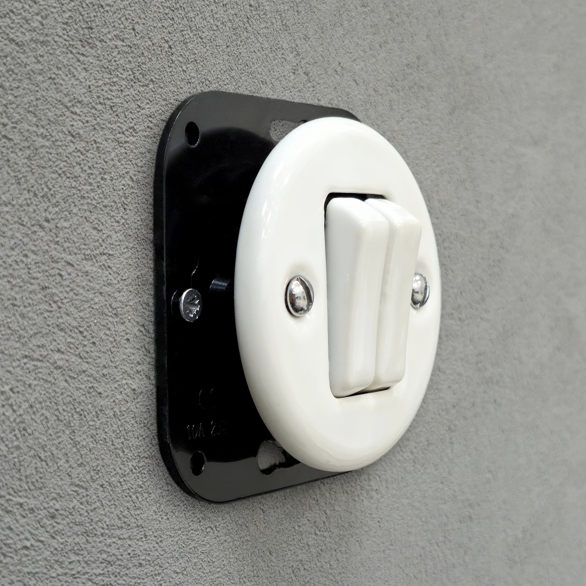 white porcelain 2gang2pole light switch insert, flush-mount, angled