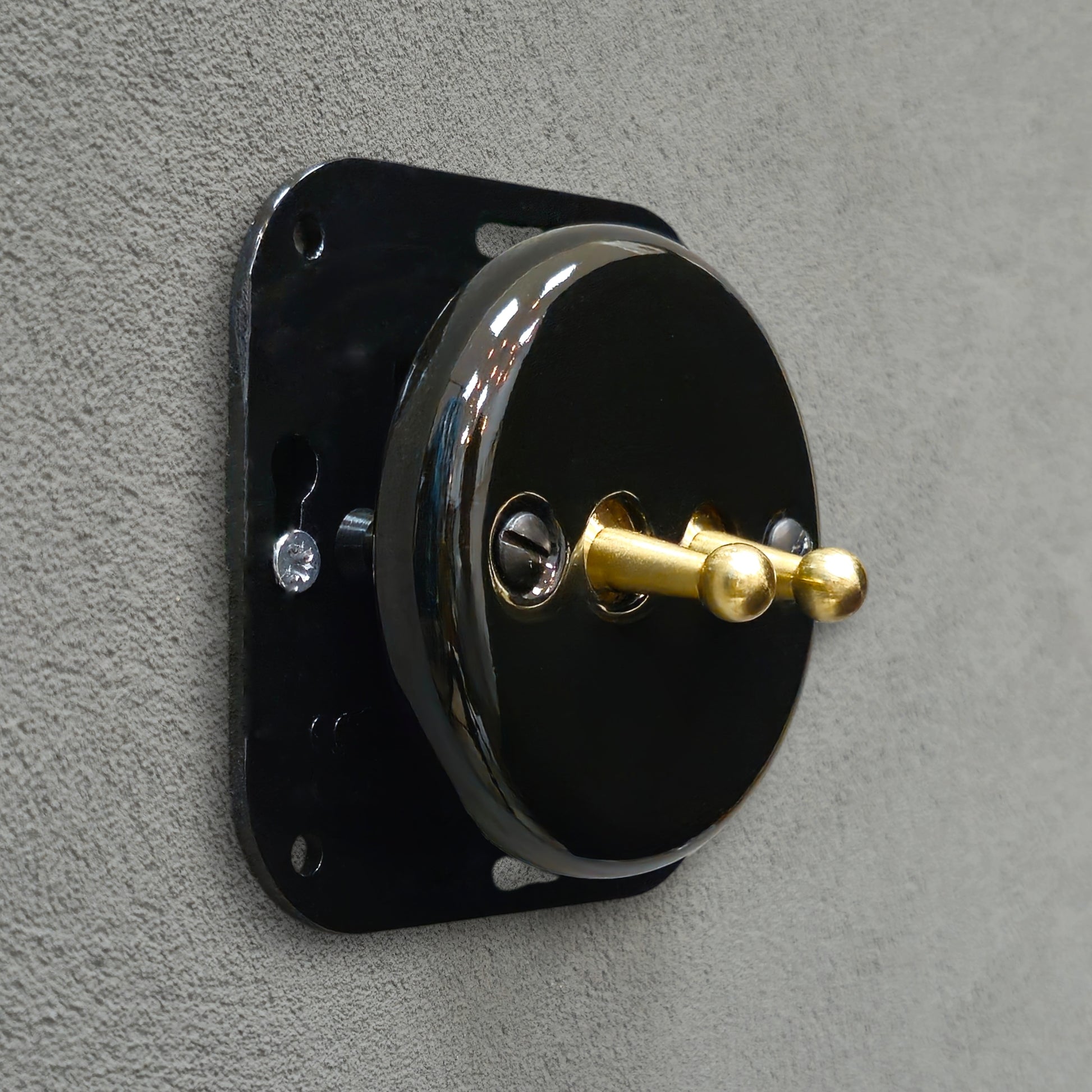 black porcelain 2gang2pole toggle light switch insert, flush-mount, angled