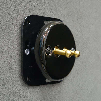 black porcelain 2gang2pole toggle light switch insert, flush-mount, angled