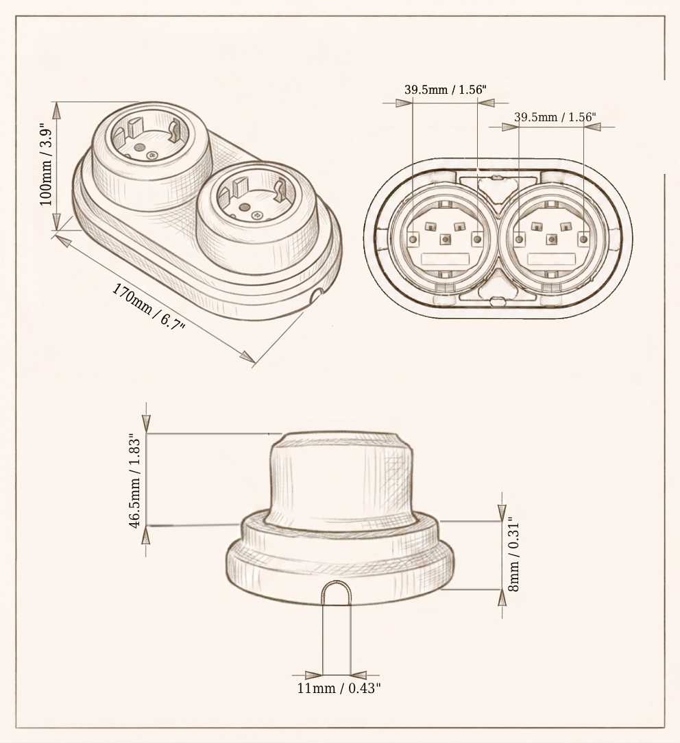 Surface Mount French (Type E) Socket + Rocker Light Switch SET in White Porcelain