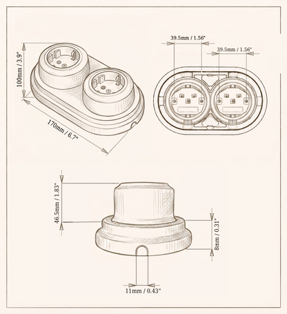 Surface Mount French (Type E) Socket + Rocker Light Switch SET in White Porcelain