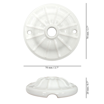 white porcelain lined ceiling rose 70x20mm, measurements