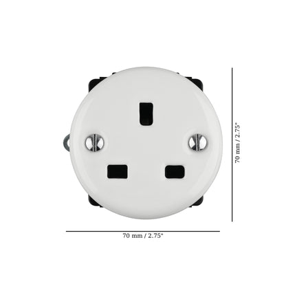 Flush Mount UK Plug Socket Insert (Type G) – Single 3-Pin Grounded Outlet in White Porcelain