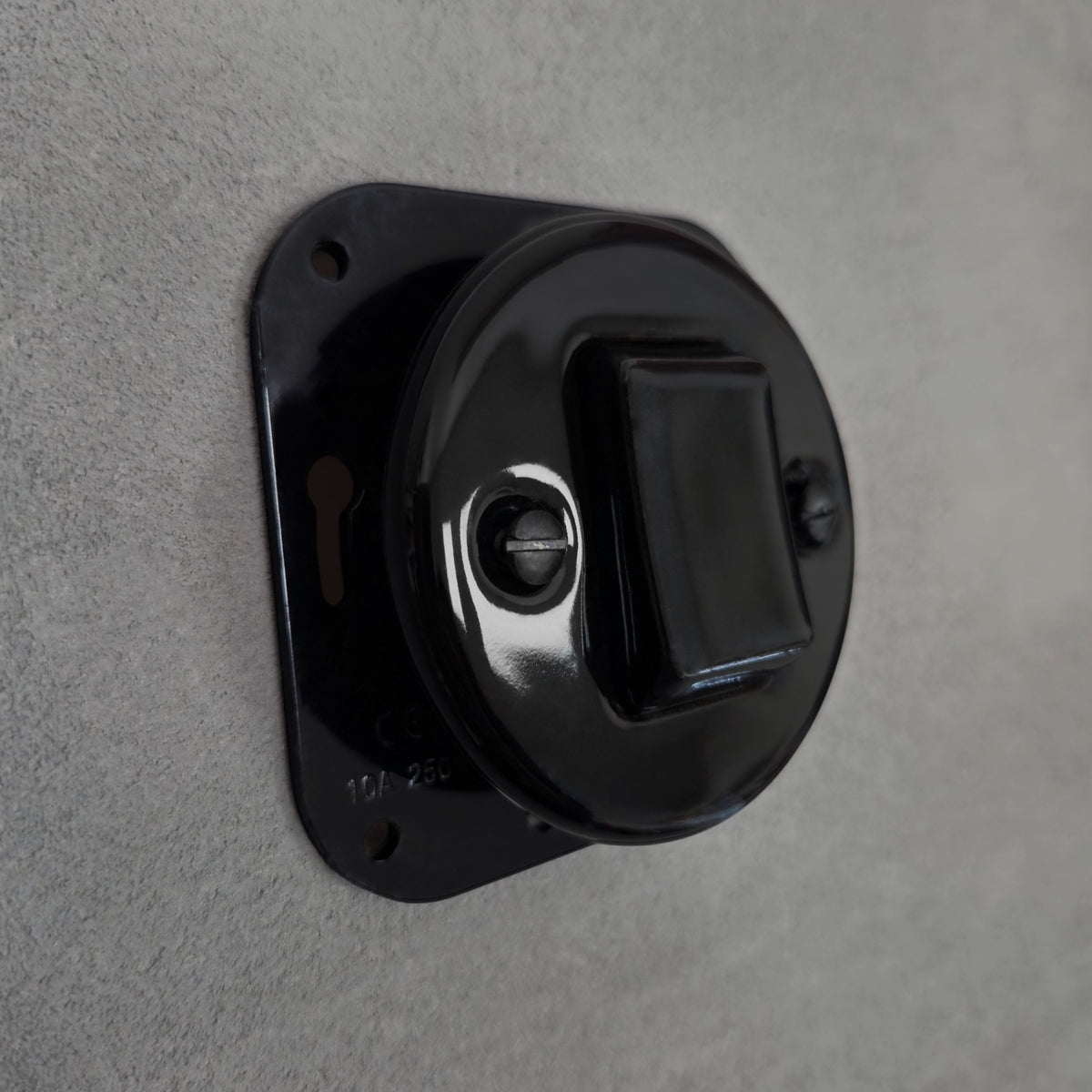Flush Mount Crossing / Intermediate Rocker Light Switch Insert - Single in Black Porcelain