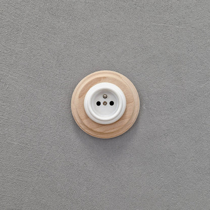 Wooden French Power Socket Porcelain Loft Retro Electrical Flush-Mounting Vintage Cottage Ceramic Natural Beige With White