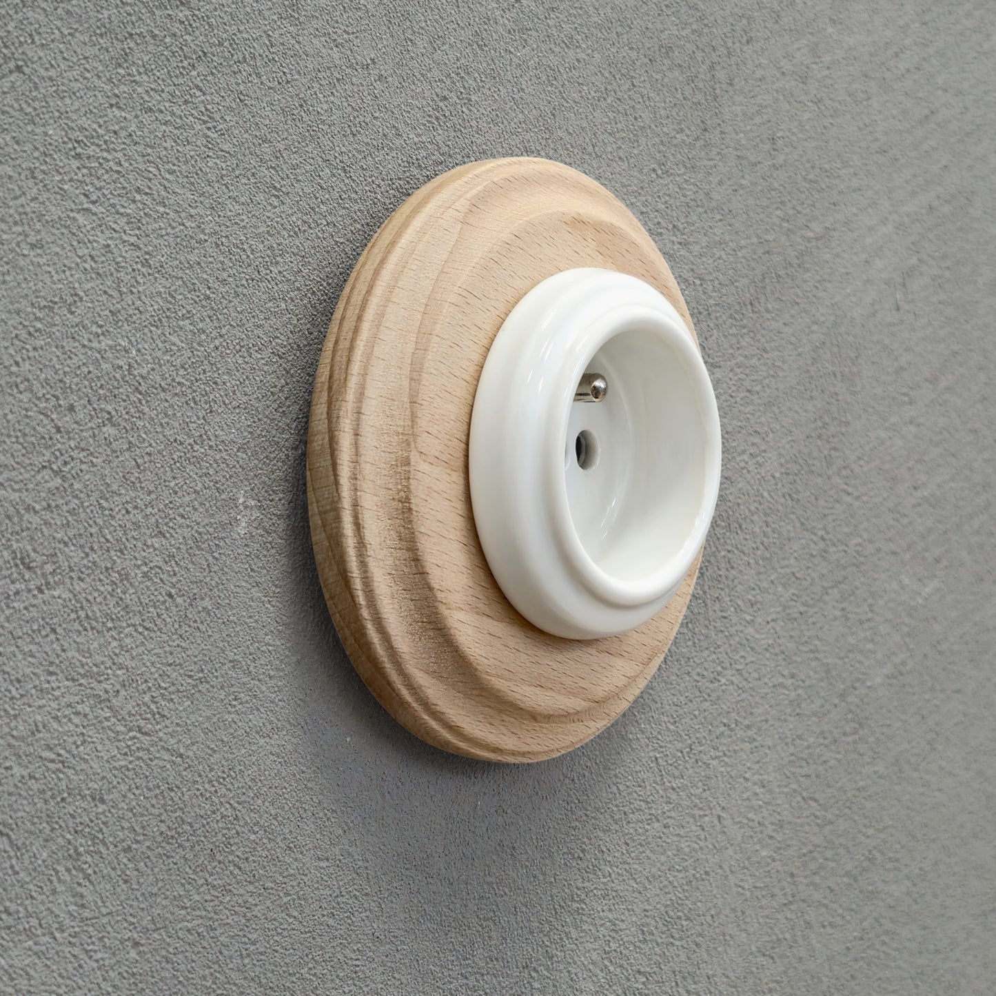 Wooden French Power Socket Porcelain Loft Retro Electrical Flush-Mounting Vintage Cottage Ceramic Natural Beige With White
