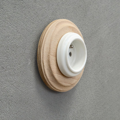 Wooden French Power Socket Porcelain Loft Retro Electrical Flush-Mounting Vintage Cottage Ceramic Natural Beige With White