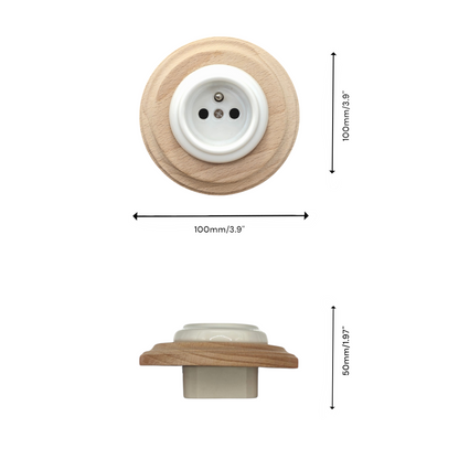 Wooden French Power Socket Porcelain Loft Retro Electrical Flush-Mounting Vintage Cottage Ceramic Natural Beige With White