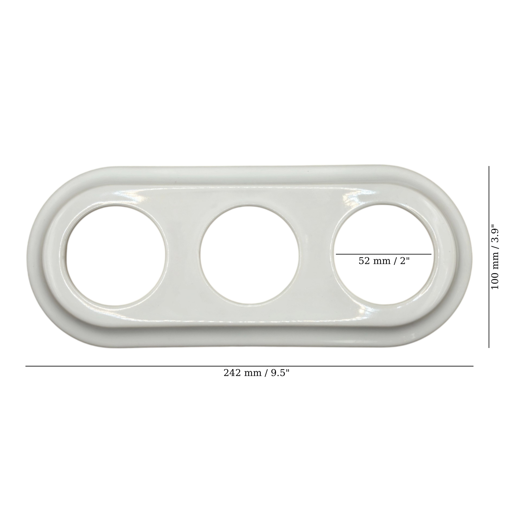 white porcelain triple frame, flush-mount, measurements