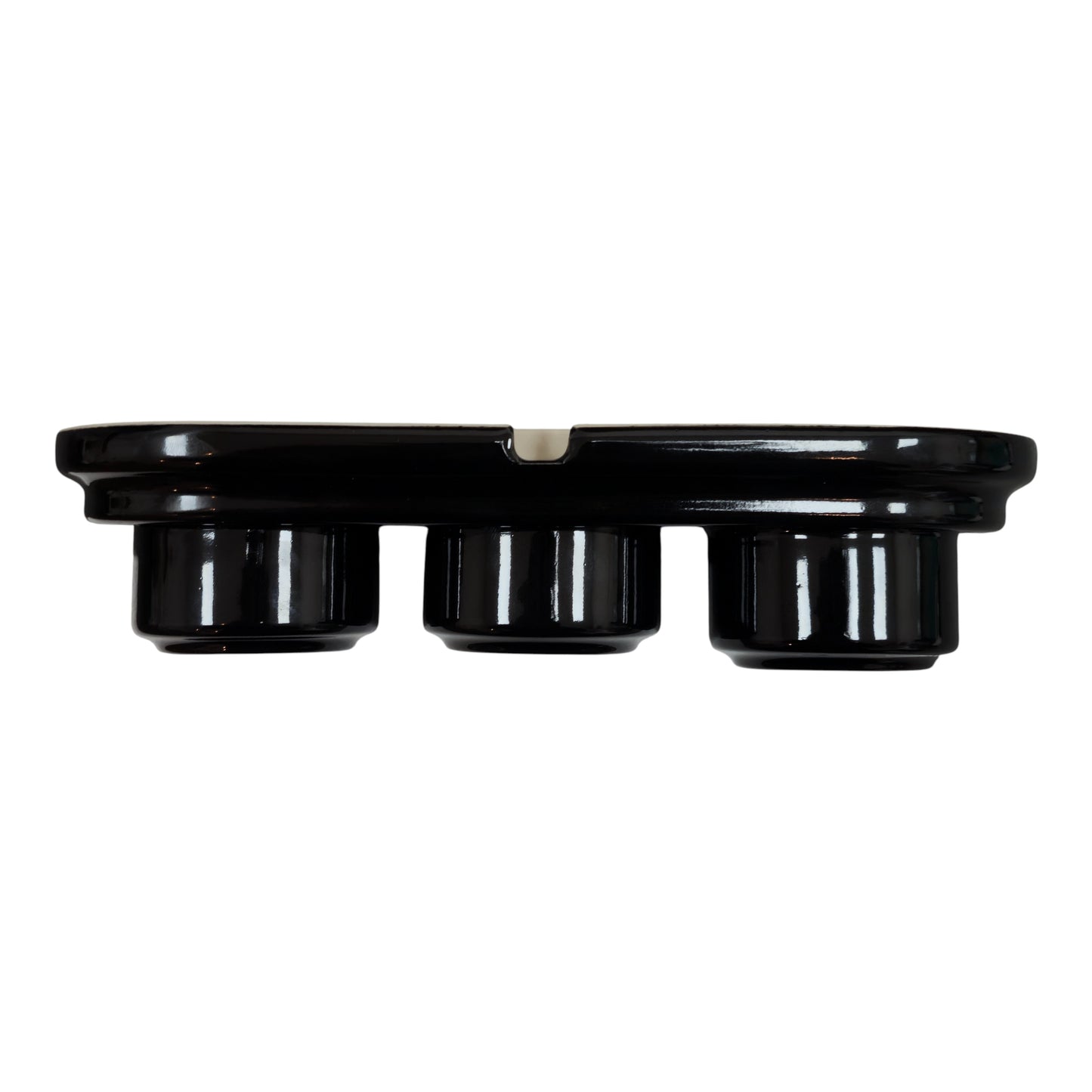 Triple SCHUKO porcelain socket, black, surface-mounted, angled view