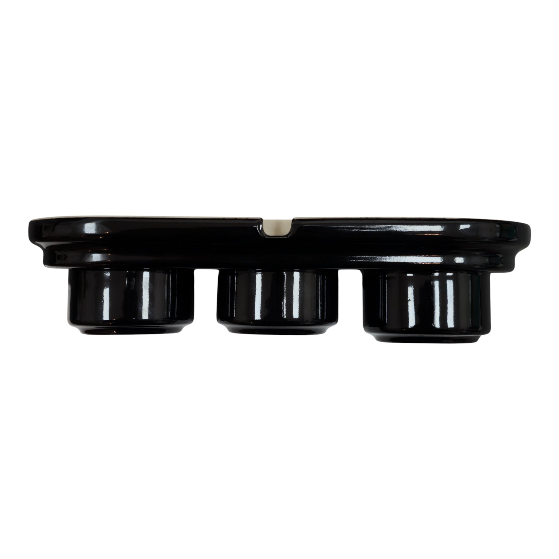 Triple SCHUKO porcelain socket, black, surface-mounted, angled view