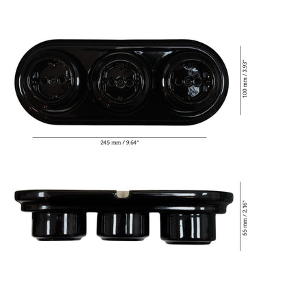Triple SCHUKO porcelain socket, black, surface-mounted, measurements