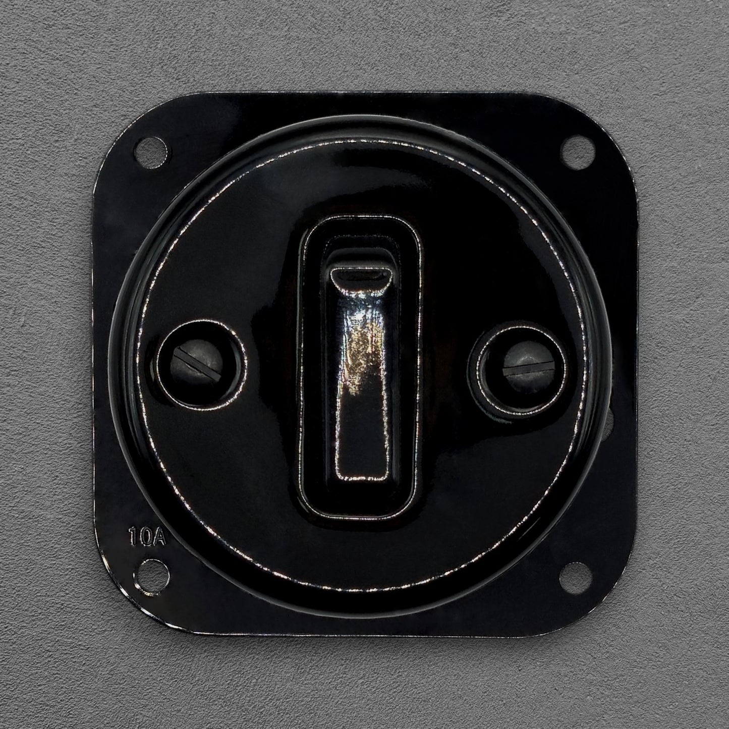black porcelain 1gang2pole light switch insert, flush-mount, front