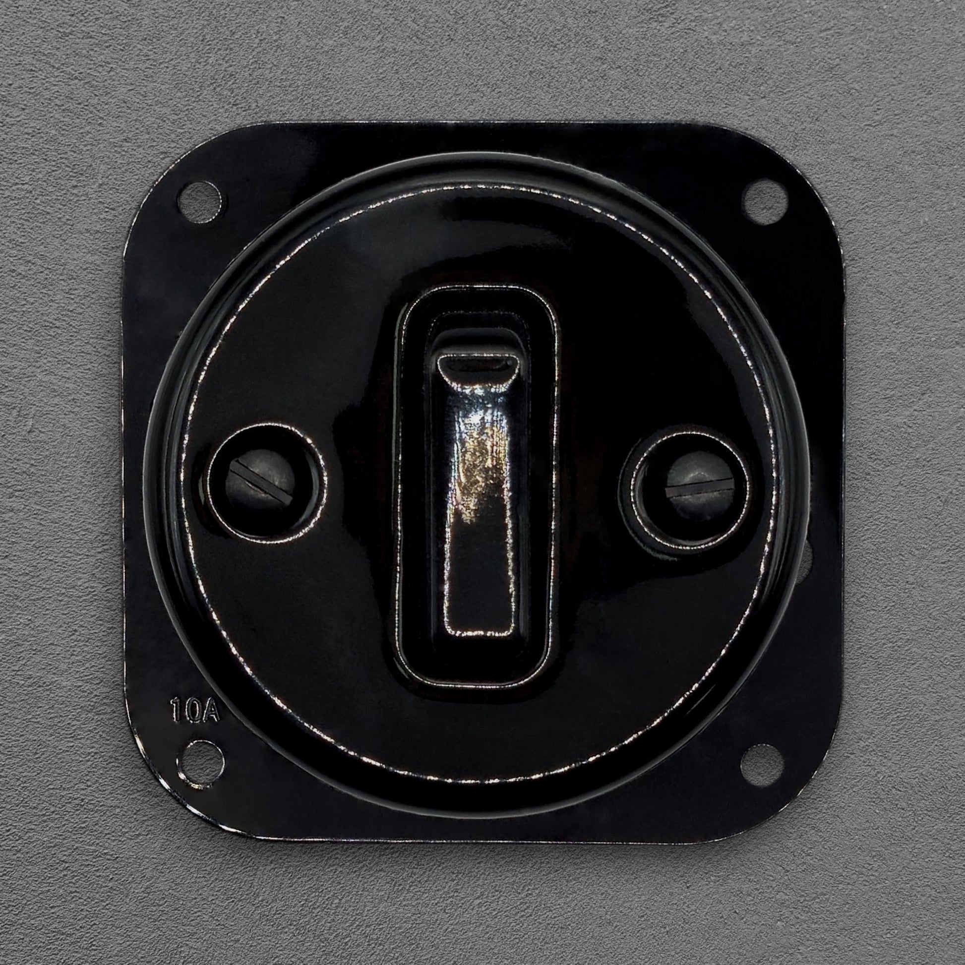 black porcelain 1gang2pole light switch insert, flush-mount, front