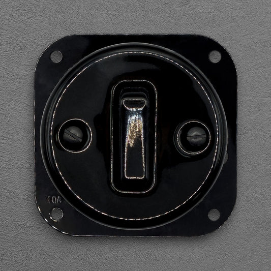 black porcelain 1gang2pole light switch insert, flush-mount, front