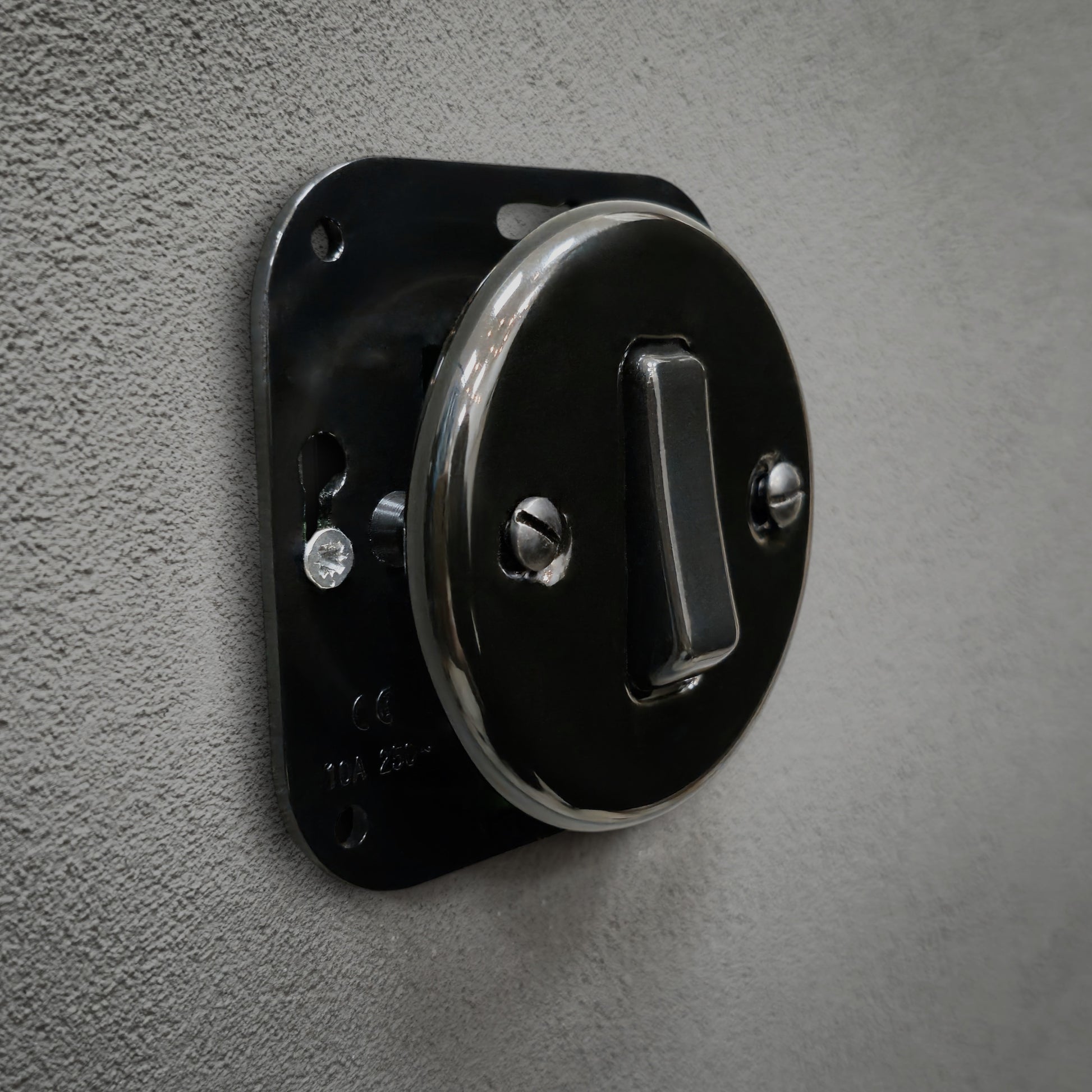 black porcelain 1gang2pole light switch insert, flush-mount, angled