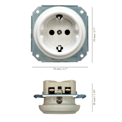 Single SCHUKO porcelain socket insert, white, flush-mounted, measurements
