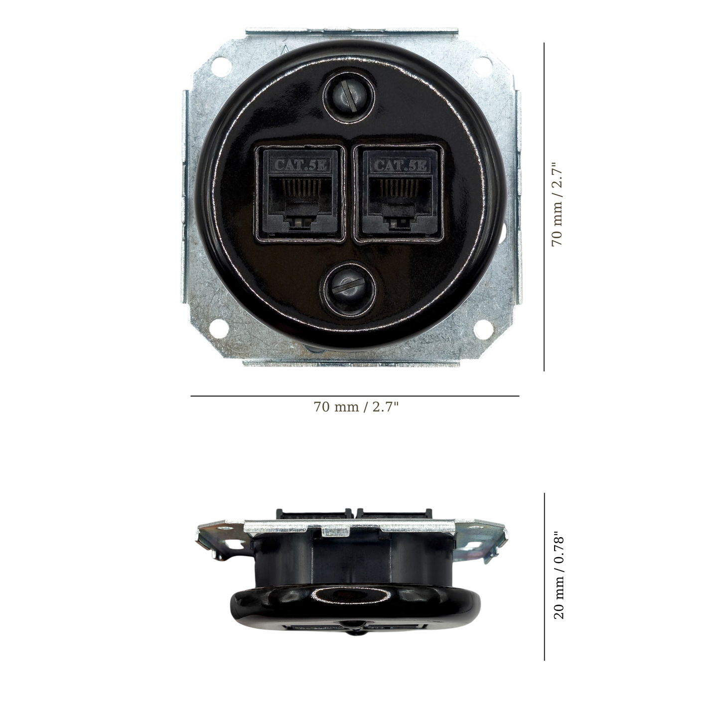 Porcelain Loft Retro Connection Inner Part Electrical Network Socket RJ45 Flush-Mounting Vintage Cottage Ceramic Black