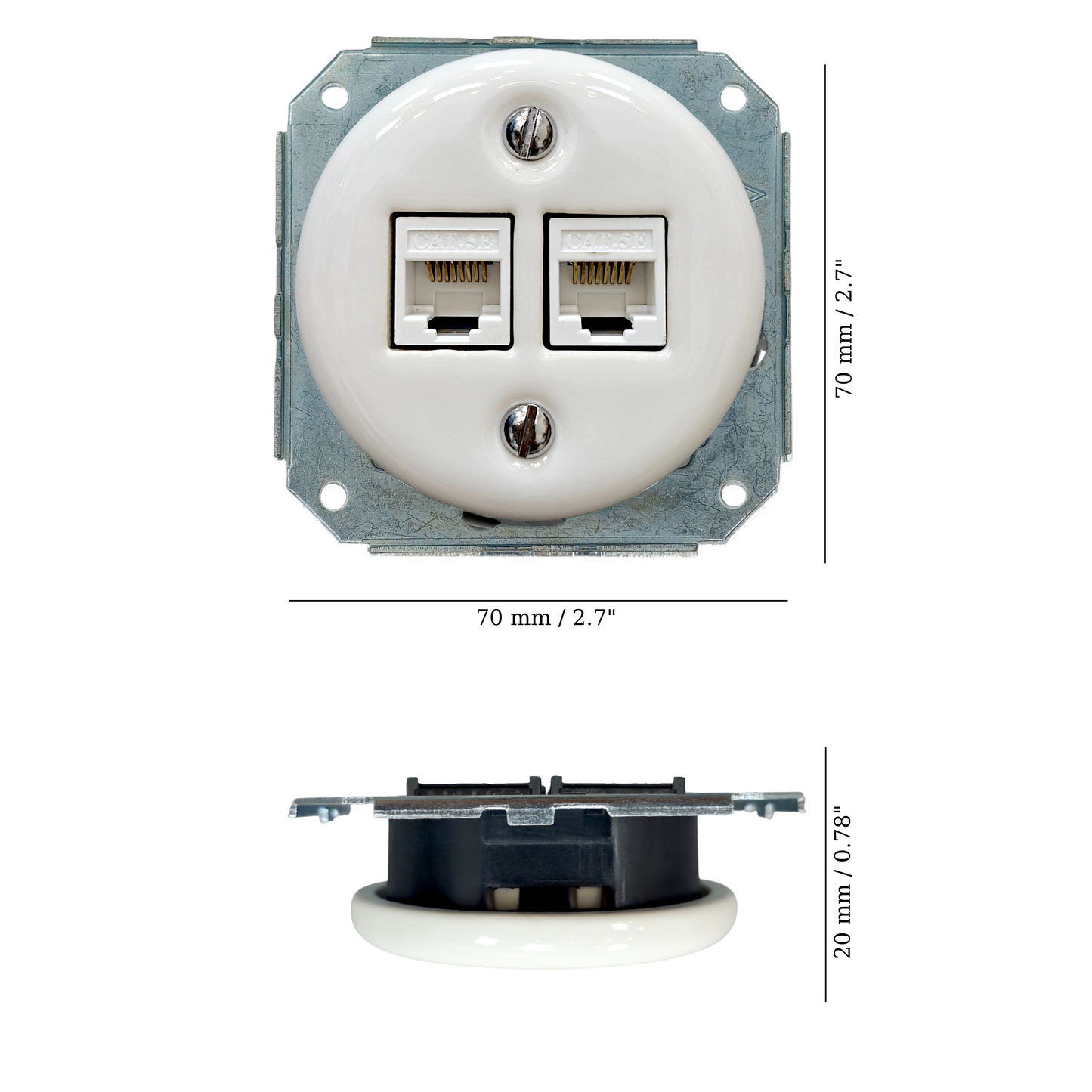 Porcelain Loft Retro Connection Inner Part Electrical Network Socket RJ45 Flush-Mounting Vintage Cottage Ceramic White