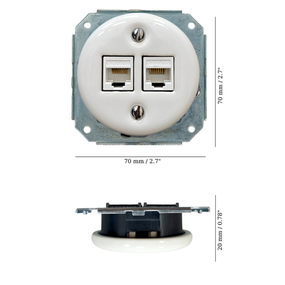 Porcelain Loft Retro Connection Inner Part Electrical Network Socket RJ45 Flush-Mounting Vintage Cottage Ceramic White